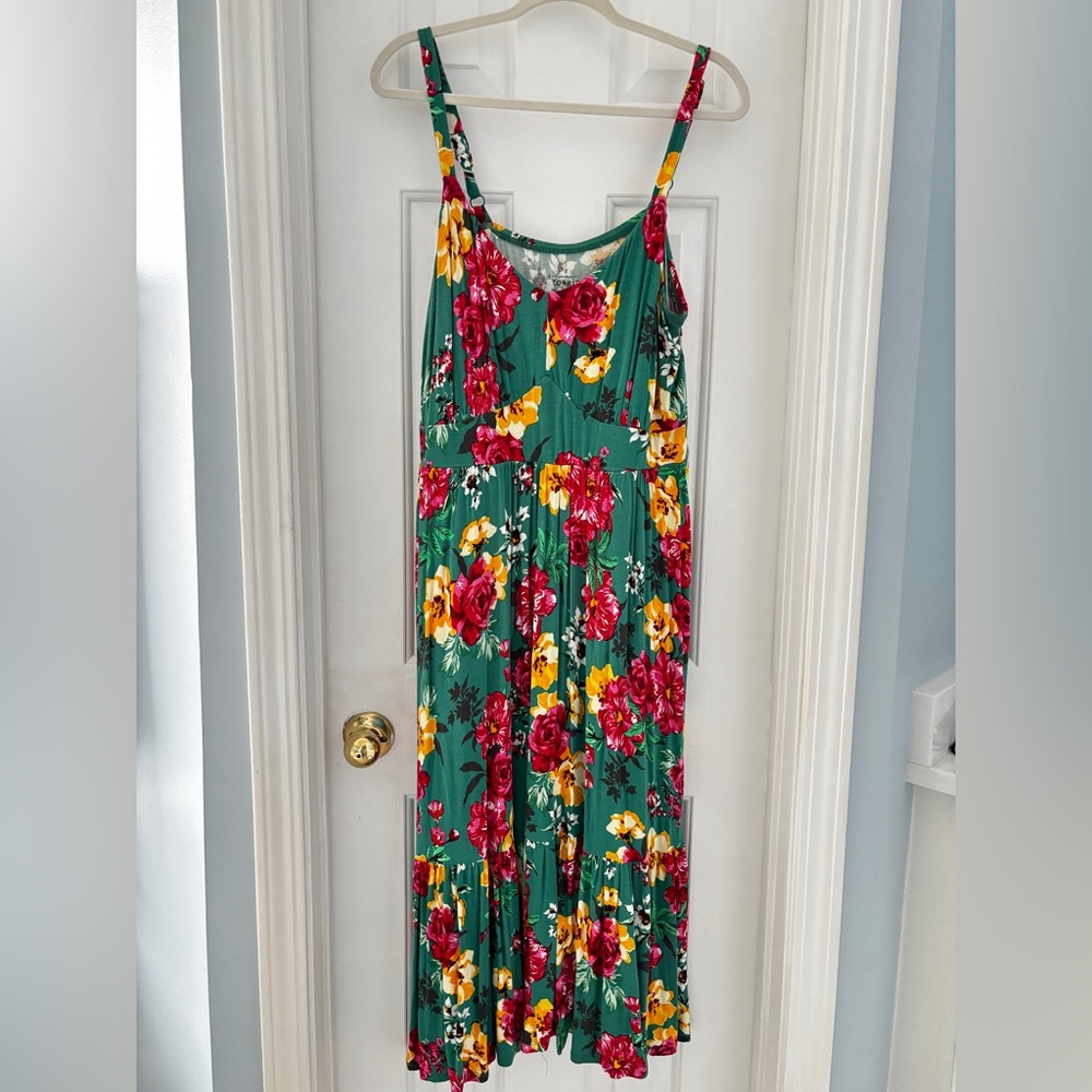 Floral Maxi Dress with Red and Yellow Flowers